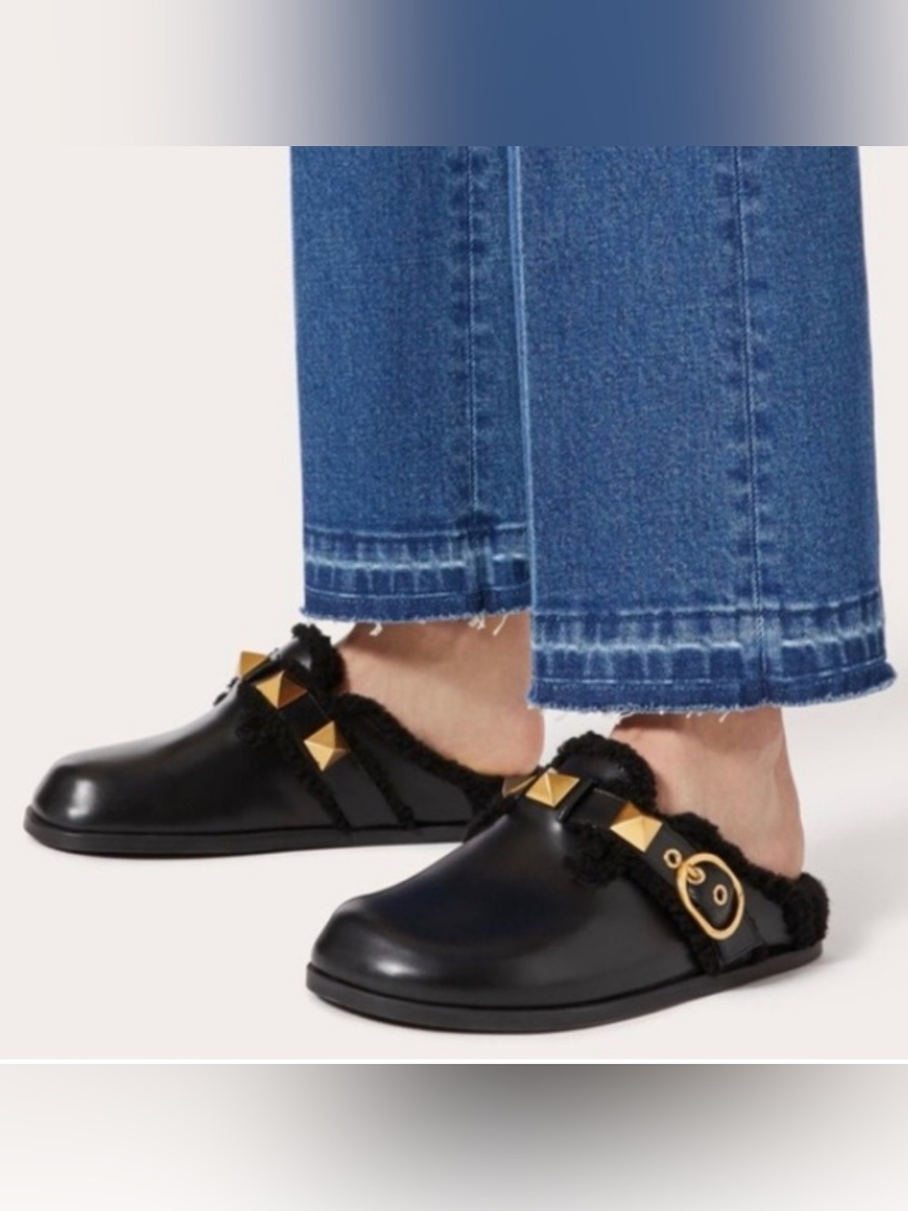 Valentino Garavani Roman Stud Shearling Mules